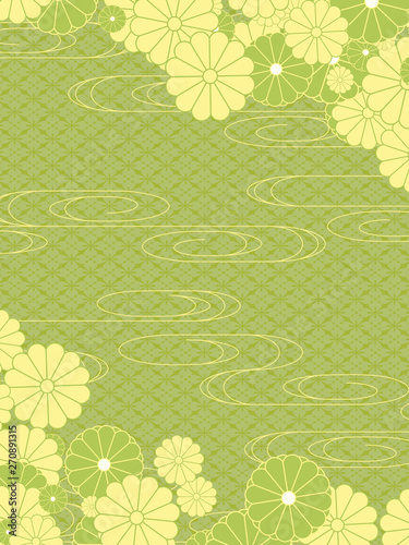 和柄 菊と流水文の背景素材 縦 緑 Stock Illustration Adobe Stock