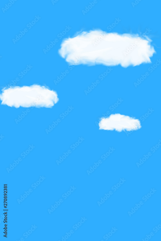 Illustration of blue sky with clouds. Background. 青空と雲のイラスト　背景素材