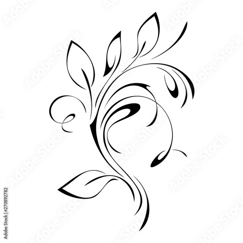 Fototapeta Naklejka Na Ścianę i Meble -  decorative twig with leaves and curls in black lines on a white background
