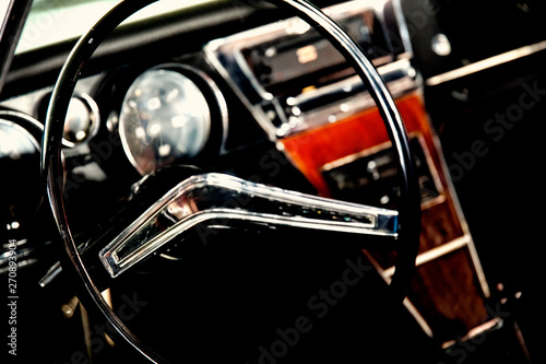 interior of a classic car, old vintage vehicle