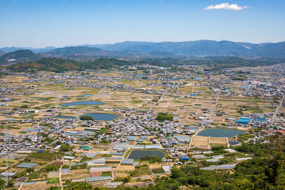 Landscape of countryside with farm reservoirs ,Shikoku,Japan