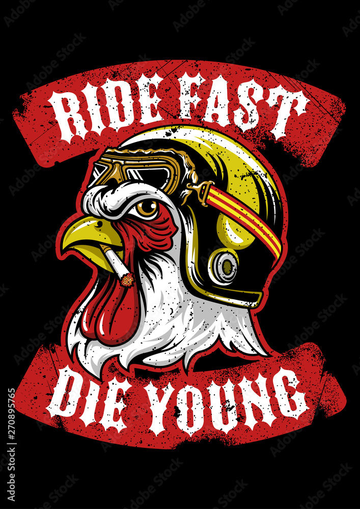 Rooster with Helmet Motorcycle club emblem Vector Illustration
