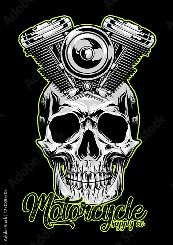 skull with motorcycle machine vector illustration