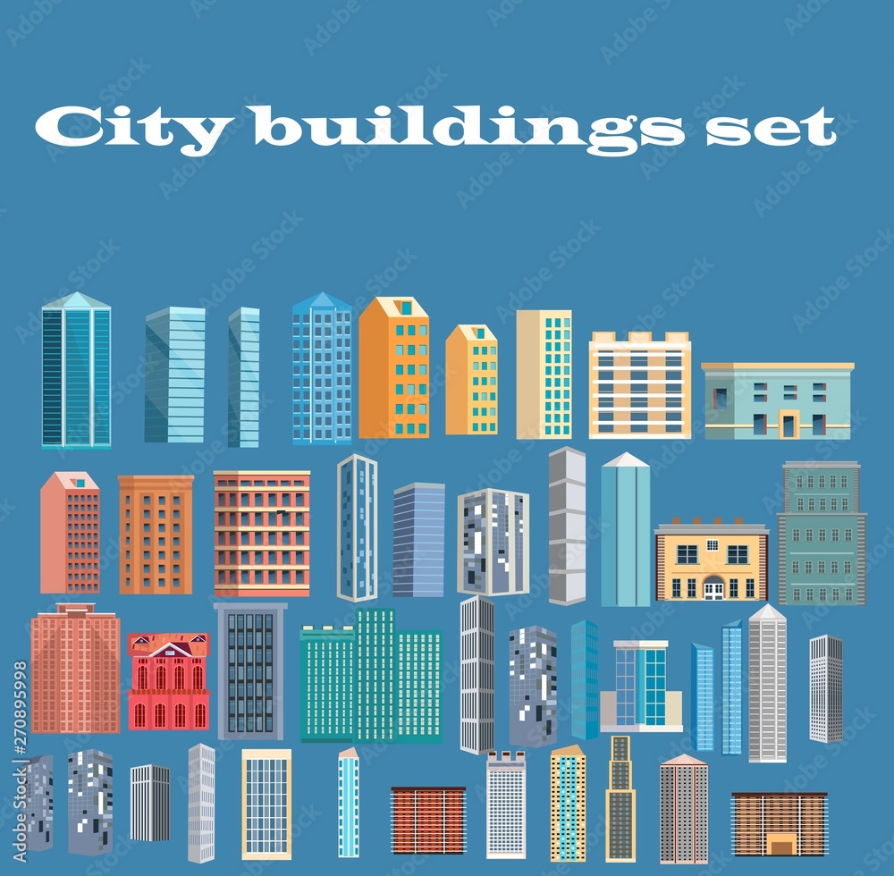 City buildings  icons set, vector.