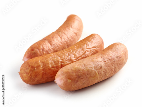 smoked sausages on white background