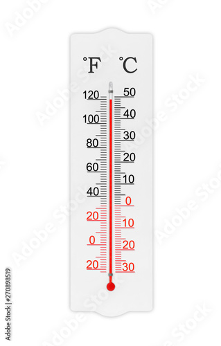 Fahrenheit and celsius scale meteorology thermometer for measuring air  temperature. Thermometer isolated on white background. Ambient temperature  plus 120 degrees fahrenheit Stock Photo | Adobe Stock
