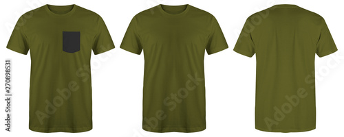Fotografia Blank t shirt green army color isolated on white background
