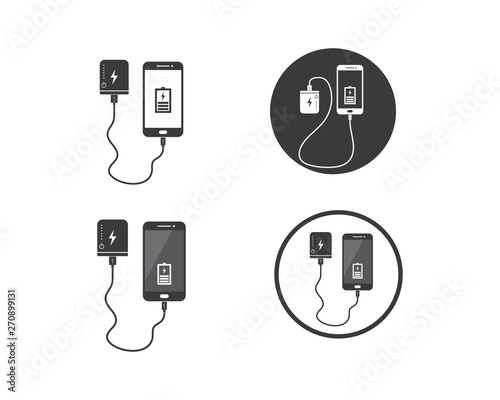 charging smartphone with power bank vecto