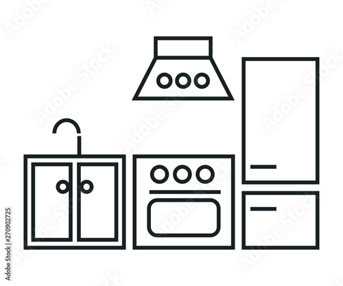 kitchen furniture set icon. vector contour illustration isolated on white background.