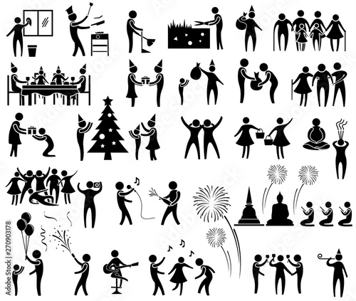 new year activity icon set