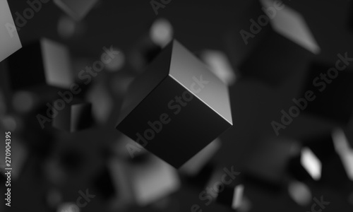 Fototapeta Naklejka Na Ścianę i Meble -  Abstract 3d rendering of chaotic particles. Scifi cubes in empty space. Futuristic background. 3D rendering - Illustration