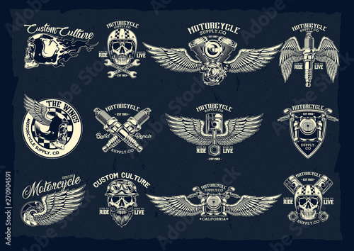 Vector Set of Classic Motorcycle Emblems Graphic Object Illustration