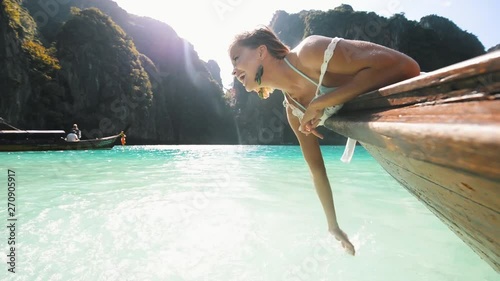 Beautiful woman spending time in Phi phi island