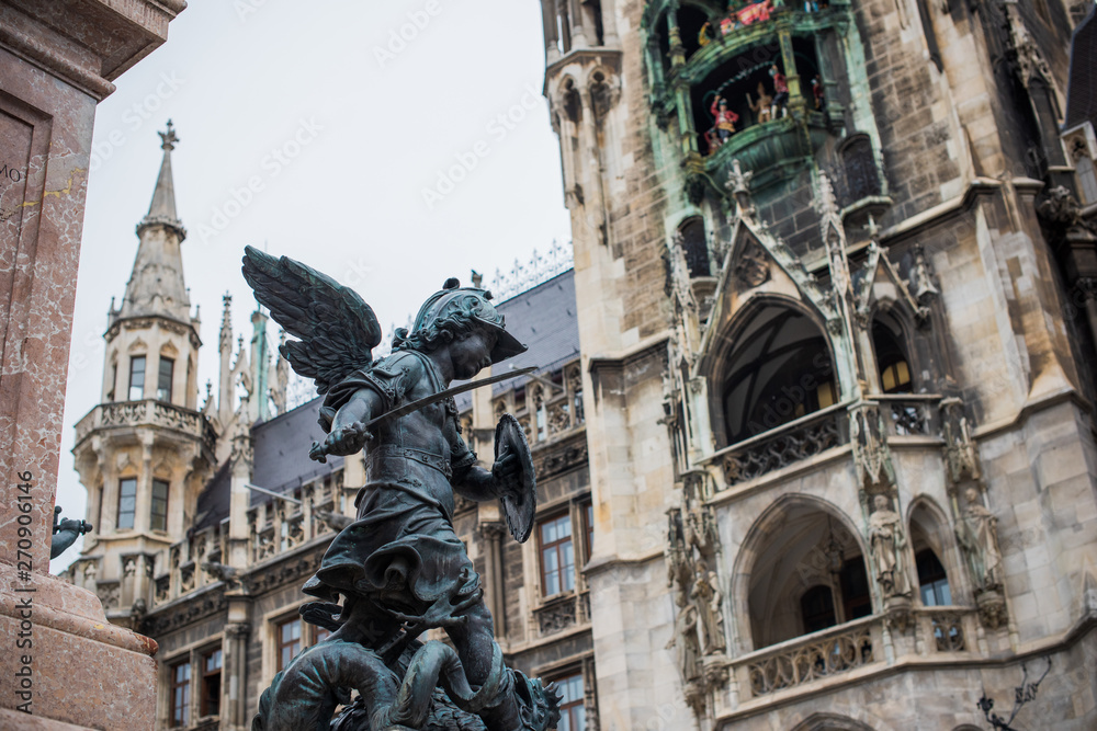 Naklejka premium Tourism concept, look at view of city streets, centre of city. Vacation in Munich 