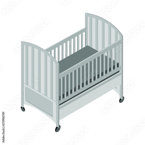 Baby Cot Isometric Vector Black White Design.