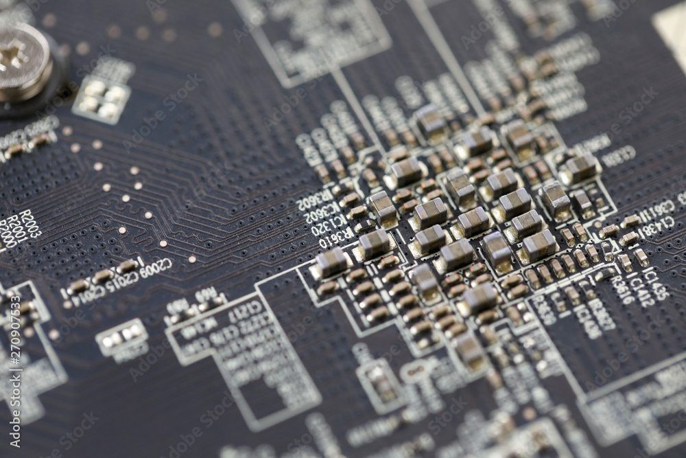 Closeup view of electronic device one two Closeup view of electronic device one two