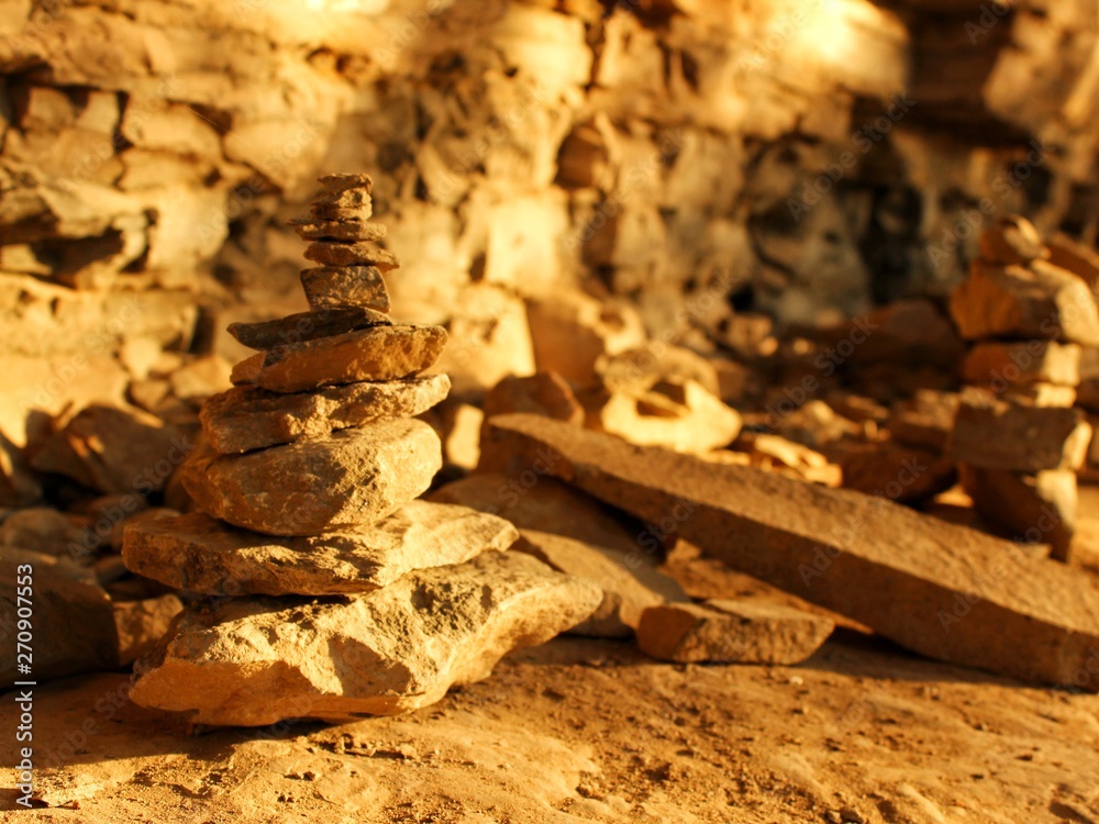 Fototapeta premium Rocks on the cliffs reflect the morning sun