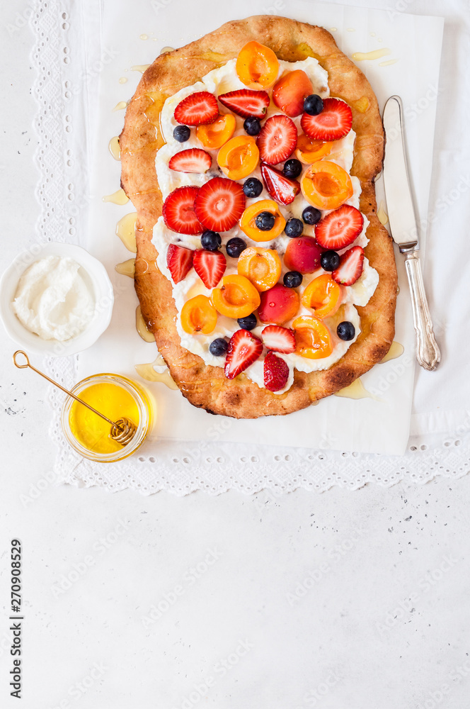 Flatbread with Ricotta, Berries and Apricots