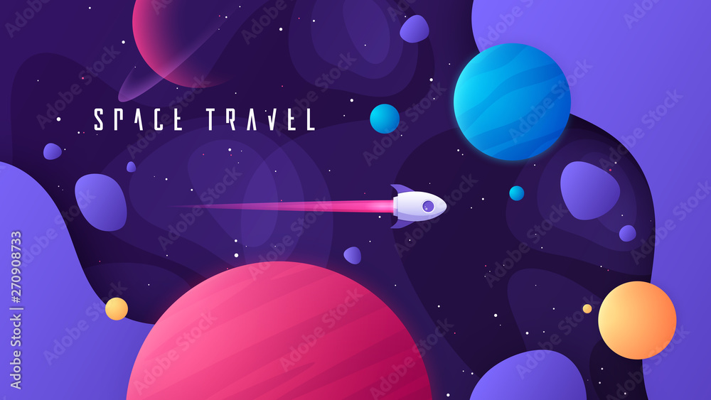 Vector illustration on the topic of outer space, interstellar travels, universe and distant galaxies