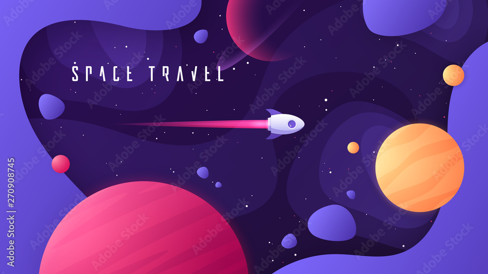 Vector illustration on the topic of outer space, interstellar travels, universe and distant galaxies
