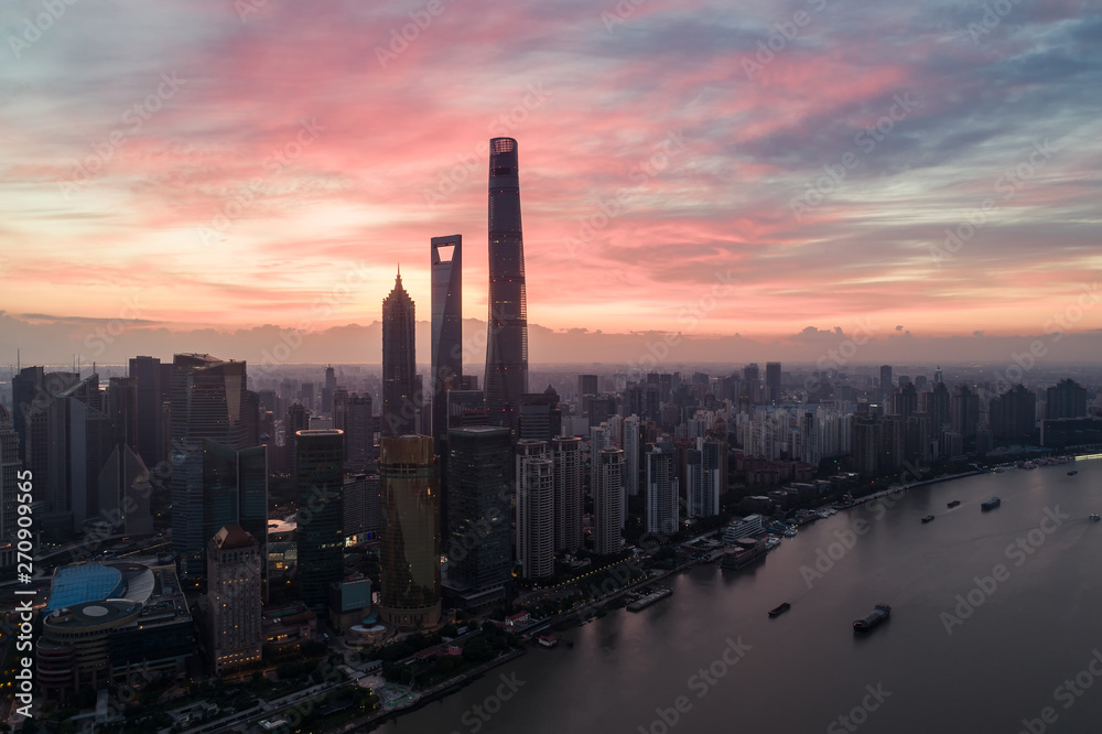 Fototapeta premium Aerial view over The Bund, Shanghai