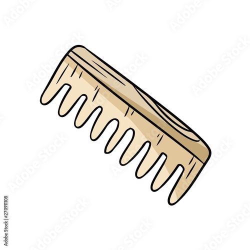 Natural material bamboo hair comb doodle. Ecological and zero-waste wooden hairbrush. Green house and plastic-free living