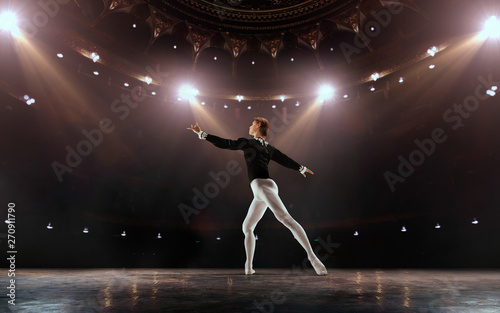 Ballet. Classical ballet performed by a couple of ballet dancers on the stage of the opera house. © VIAR PRO studio