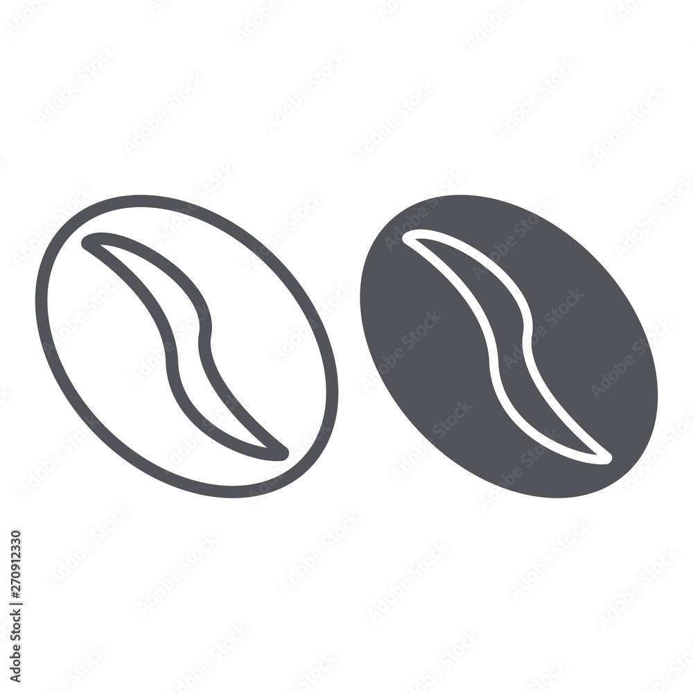 Coffee bean line and glyph icon, coffee and plant, seed sign, vector graphics, a linear pattern on a white background. Coffee bean line and glyph icon, coffee and plant, seed sign, vector graphics, a linear pattern on a white background.