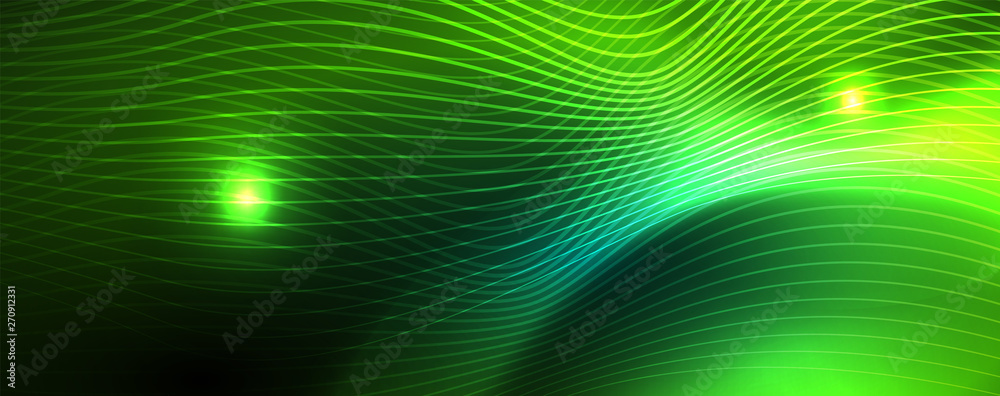 Shiny neon vector wave line abstract background, motion concept