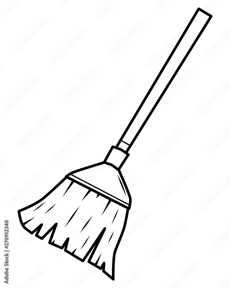 broom / cartoon vector and illustration, black and white style, isolated on  white bacground. Stock Vector | Adobe Stock
