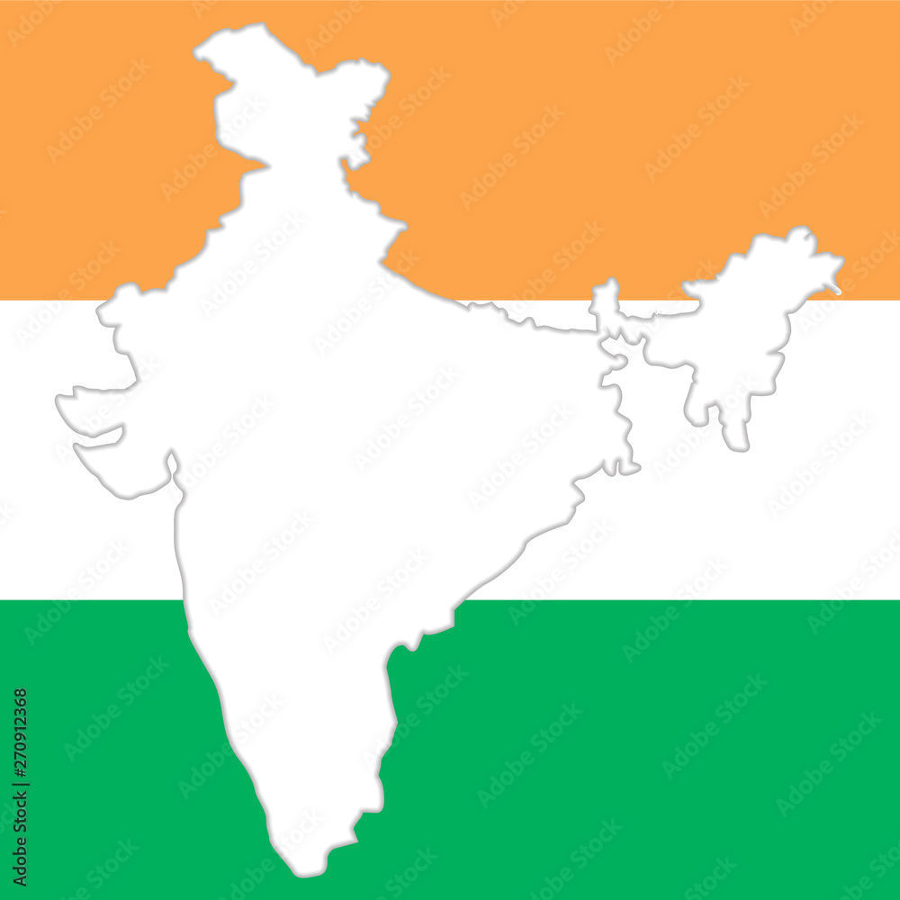 white silhouette of india map on national indian colors background