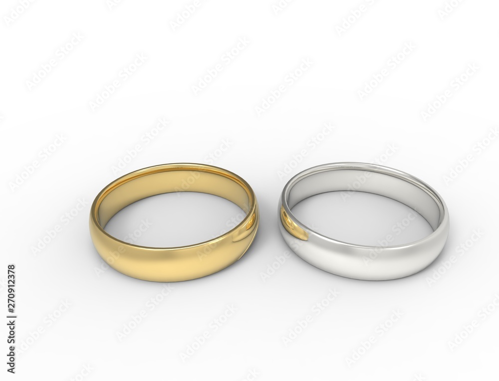 3D rendering of two rings isolated in white background. 3D rendering of two rings isolated in white background.