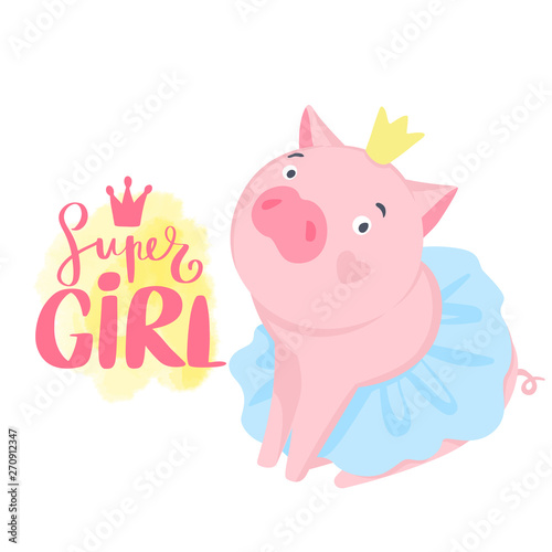 Cute vector pig. Cartoon illustration with funny animal. © yana2607