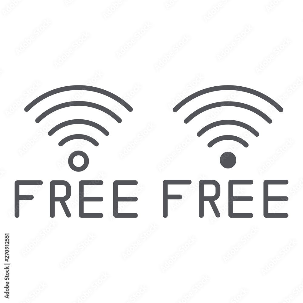 Free wifi line and glyph icon, signal and connection, wireless internet sign, vector graphics, a linear pattern on a white background. Free wifi line and glyph icon, signal and connection, wireless internet sign, vector graphics, a linear pattern on a white background.