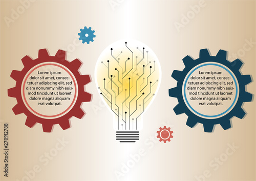 Infographic design, Circuit light Bulb silhouette with explain 2 gears on the gradient tone background