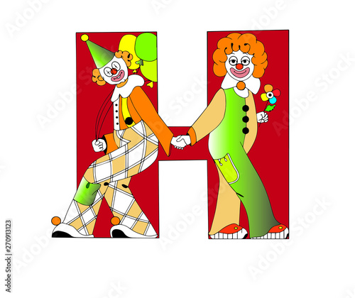 The capital letter H with funny clowns will decorate the illustration and congratulations!