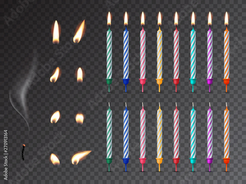 Decorative birthday candles realistic mockup set