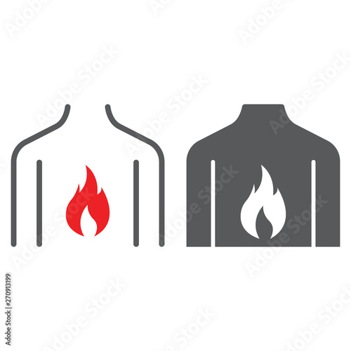 Chest pain line and glyph icon, body and pain, heartburn sign, vector graphics, a linear pattern on a white background.