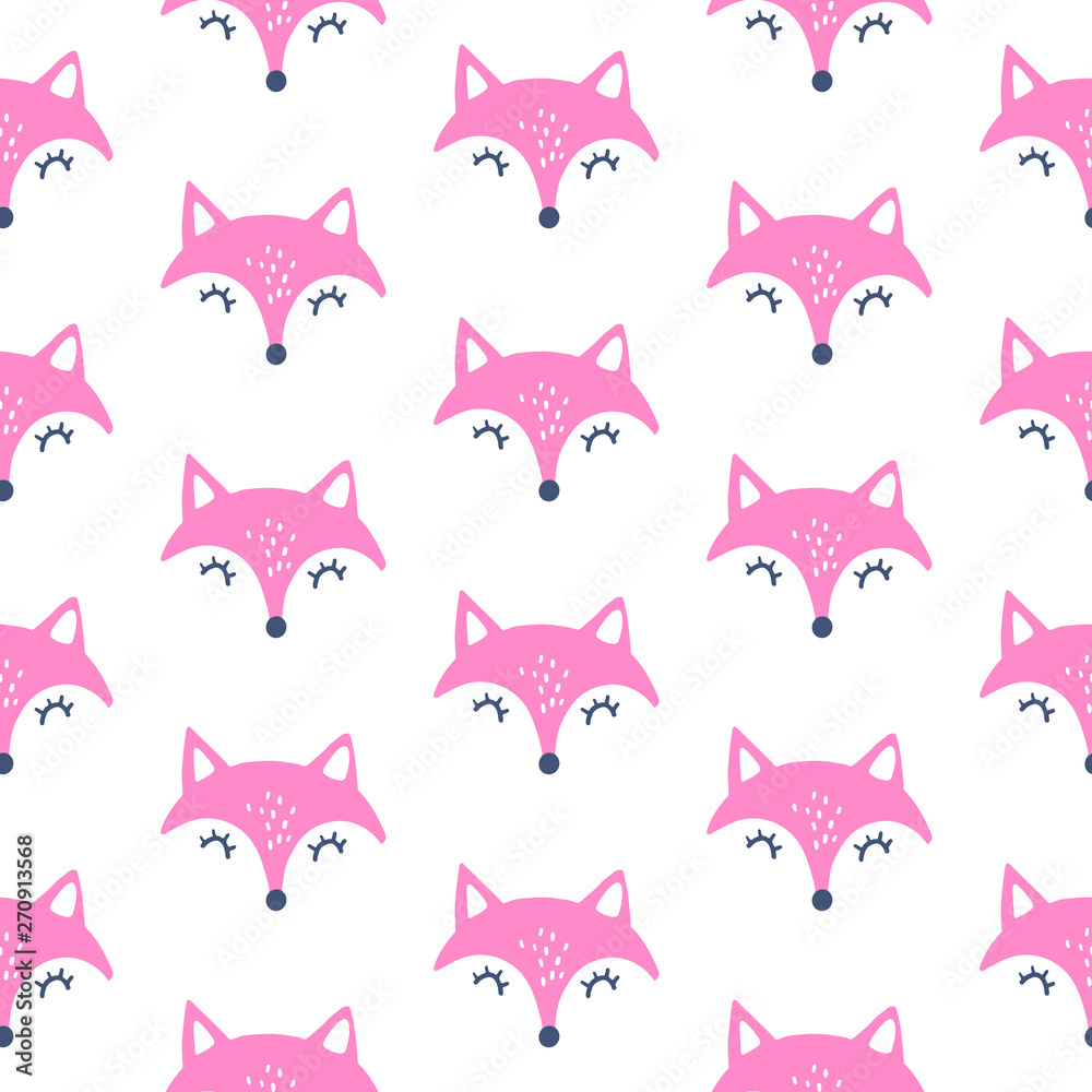 Cute red fox seamless pattern. Vector animals background. All over print with Hand drawn cartoon foxes Cute red fox seamless pattern. Vector animals background. All over print with Hand drawn cartoon foxes