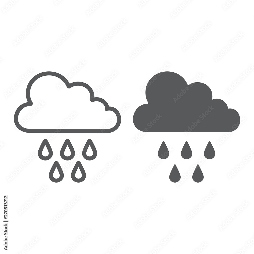 Rain line and glyph icon, weather and climate, cloud with rain sign, vector graphics, a linear pattern on a white background. Rain line and glyph icon, weather and climate, cloud with rain sign, vector graphics, a linear pattern on a white background.