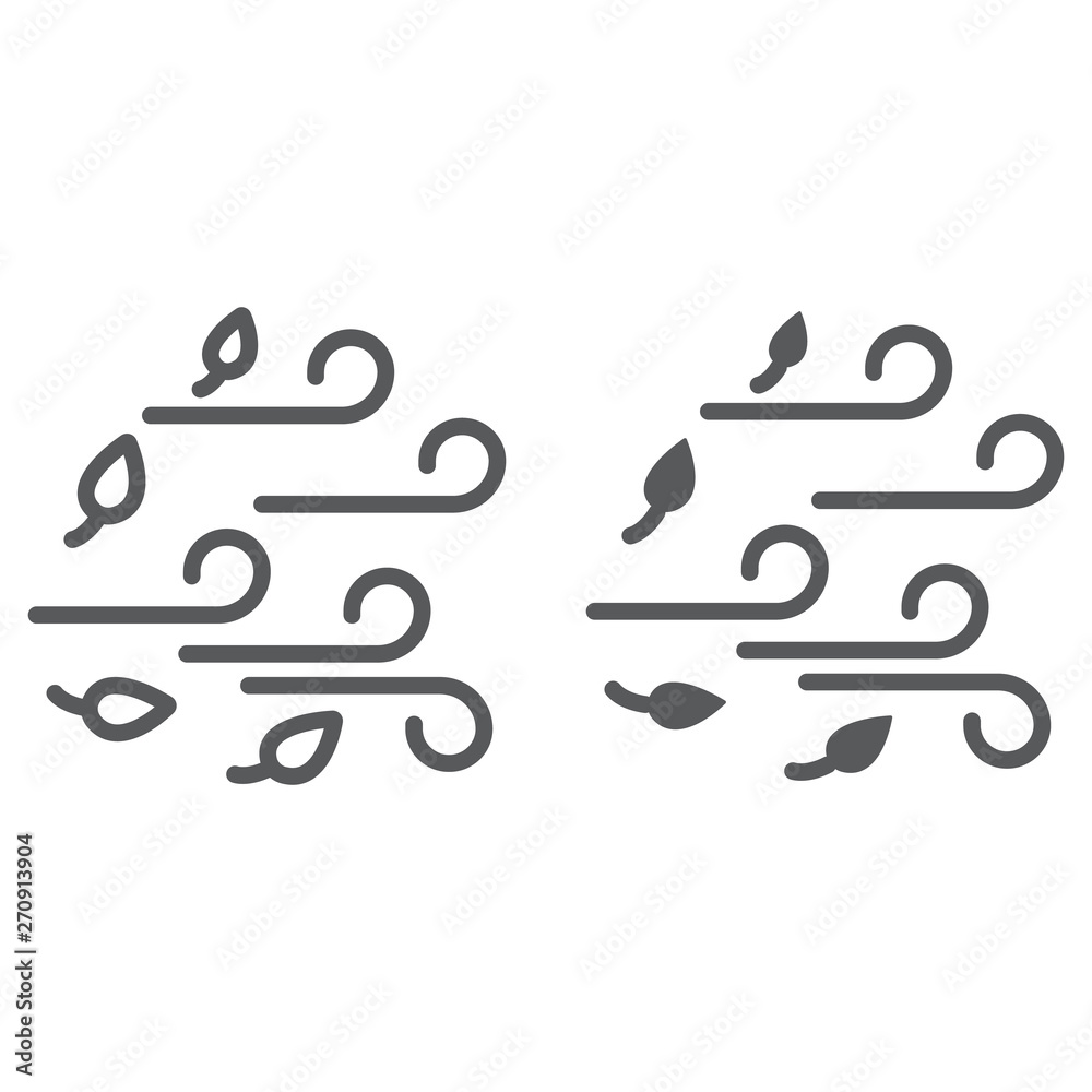 Wind line and glyph icon, weather and climate, windy sign, vector graphics, a linear pattern on a white background. Wind line and glyph icon, weather and climate, windy sign, vector graphics, a linear pattern on a white background.