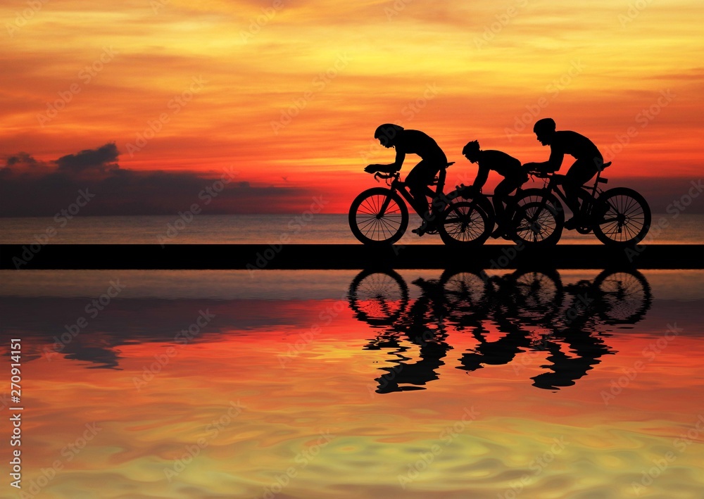 Fototapeta premium Cycling Silhouette on sunrise background