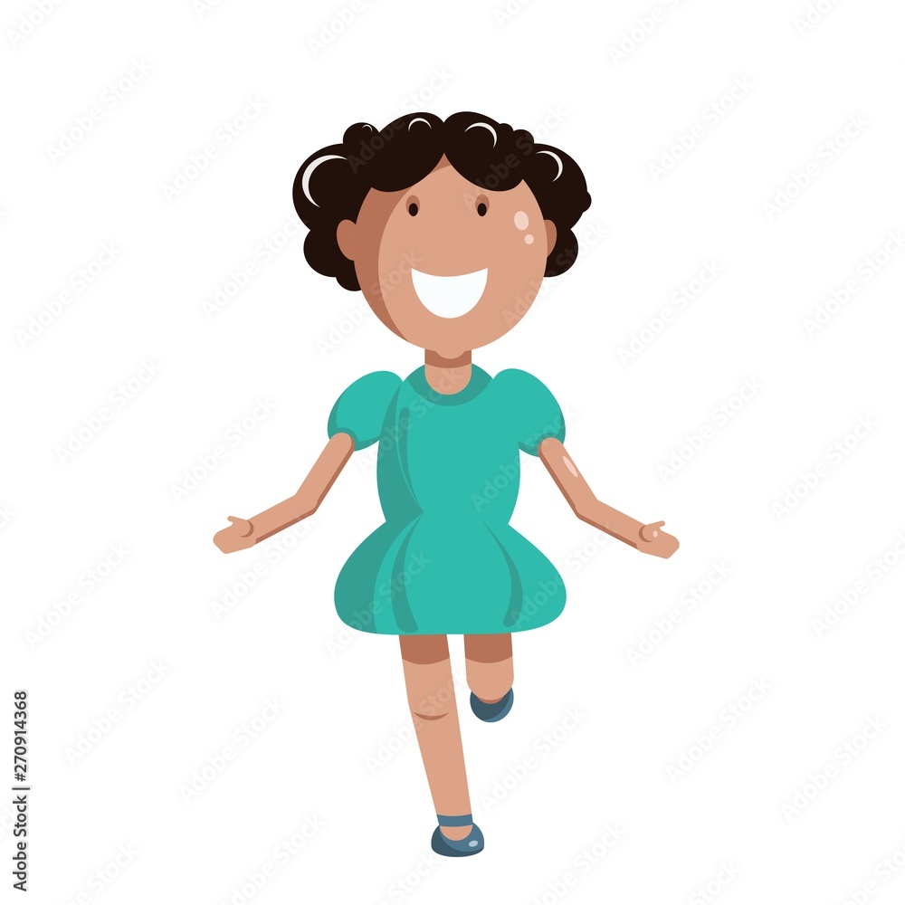 little girl in a turquoise dress runs joyfully little girl in a turquoise dress runs joyfully