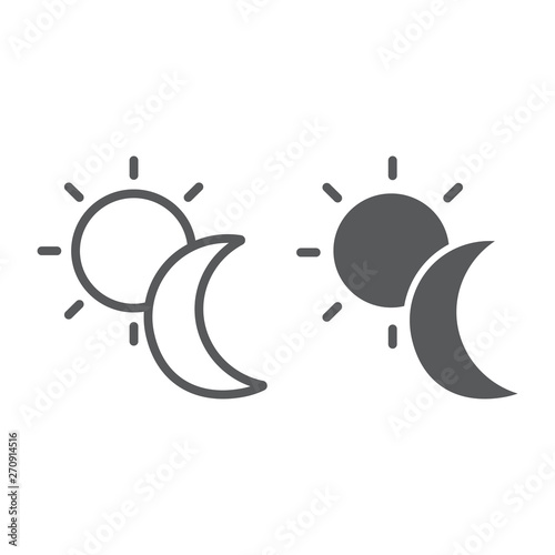 Sun and moon line and glyph icon, weather and nature, day and night sign, vector graphics, a linear pattern on a white background.