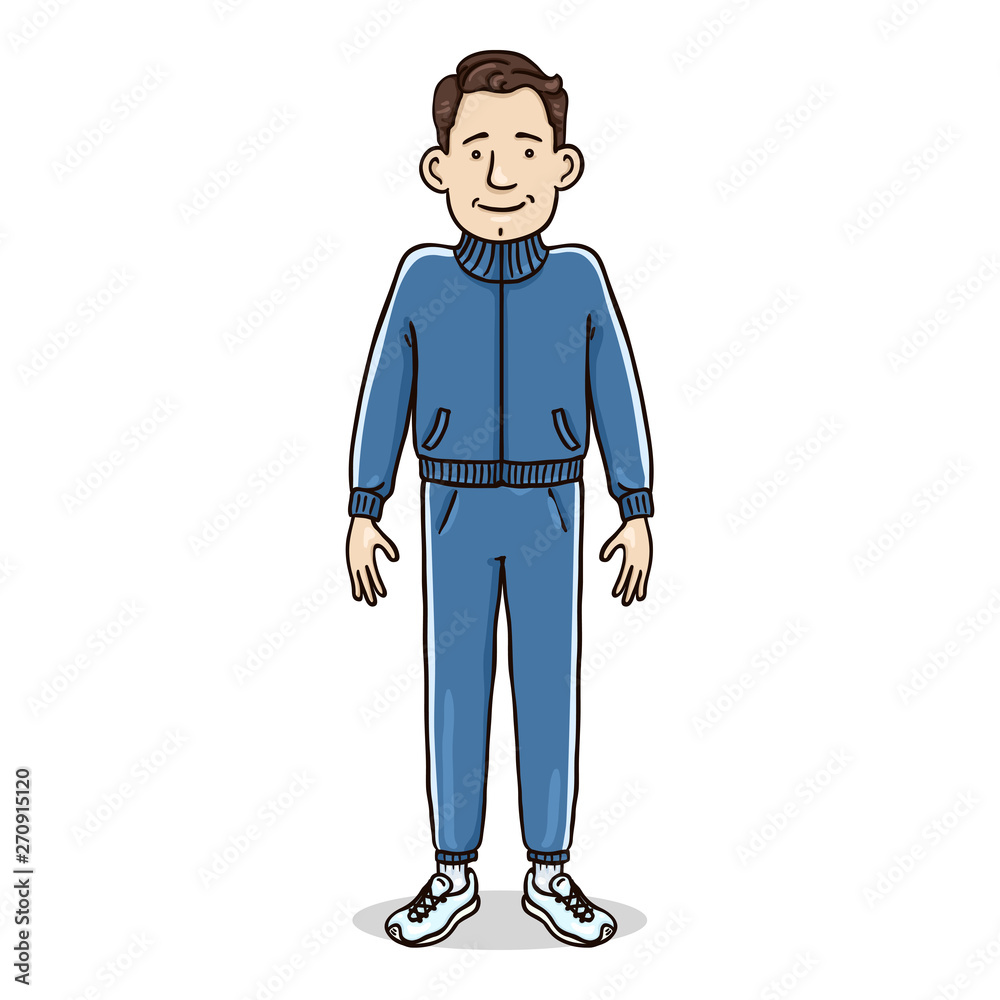 Vector Cartoon Character - White Man in Blue Sport Suit