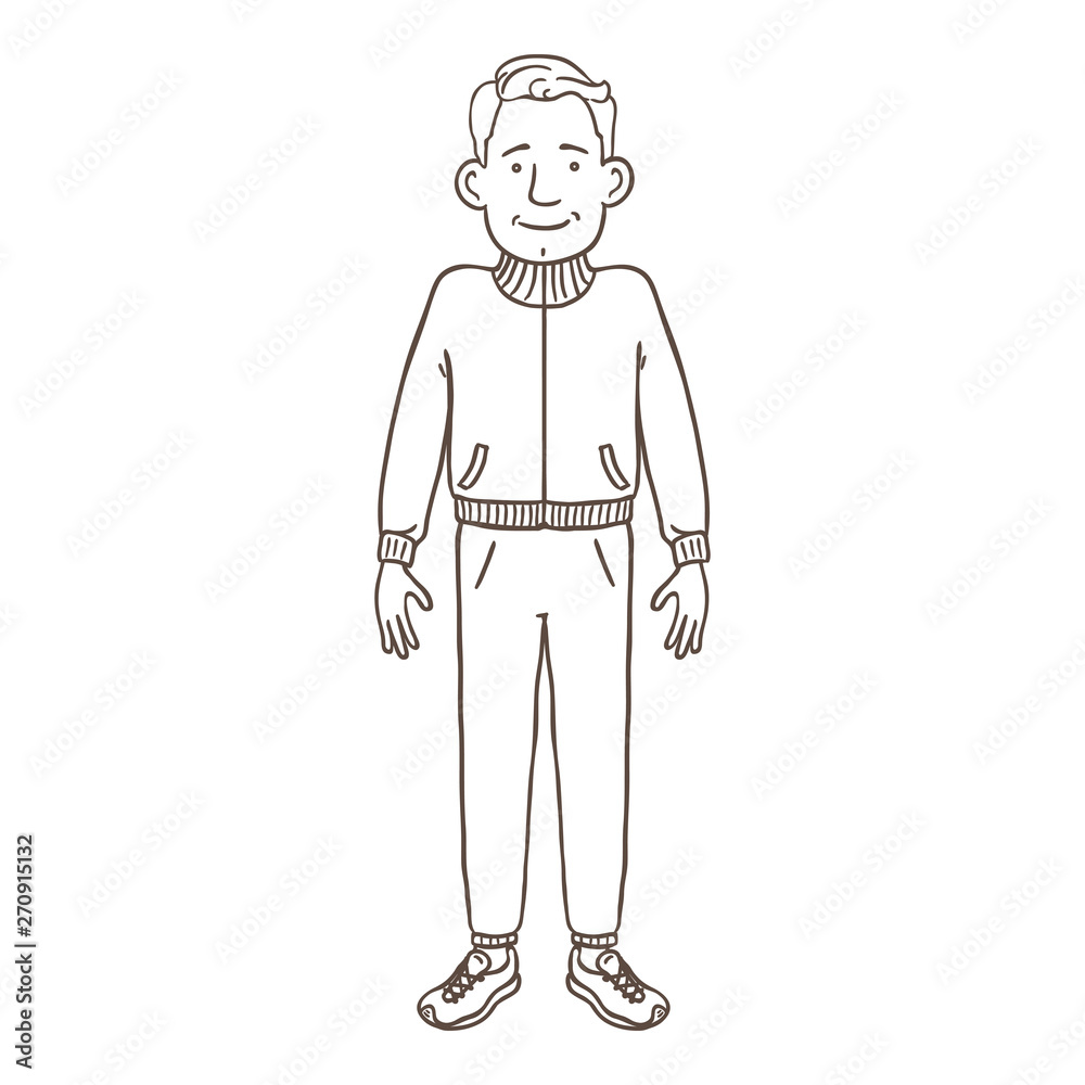 Vector Outline Character - White Man in Blue Sport Suit and Running Shoes