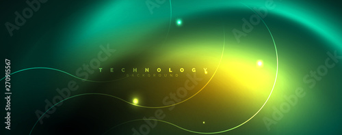 Shiny neon lines template - northern lights glowing blur lines. Futuristic style glow neon 80s disco club or night party techno template