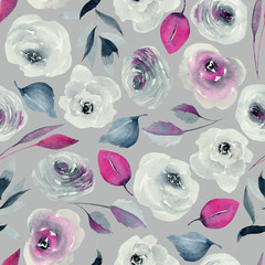 Fototapete Rosenmuster Aquarell Rosen Indigo und Karminrot  © nastyasklyarova