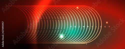 Shiny neon lines template - northern lights glowing blur lines. Futuristic style glow neon 80s disco club or night party techno template