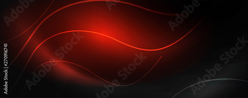 Dark abstract background with bright color neon lights and lines. Glowing background